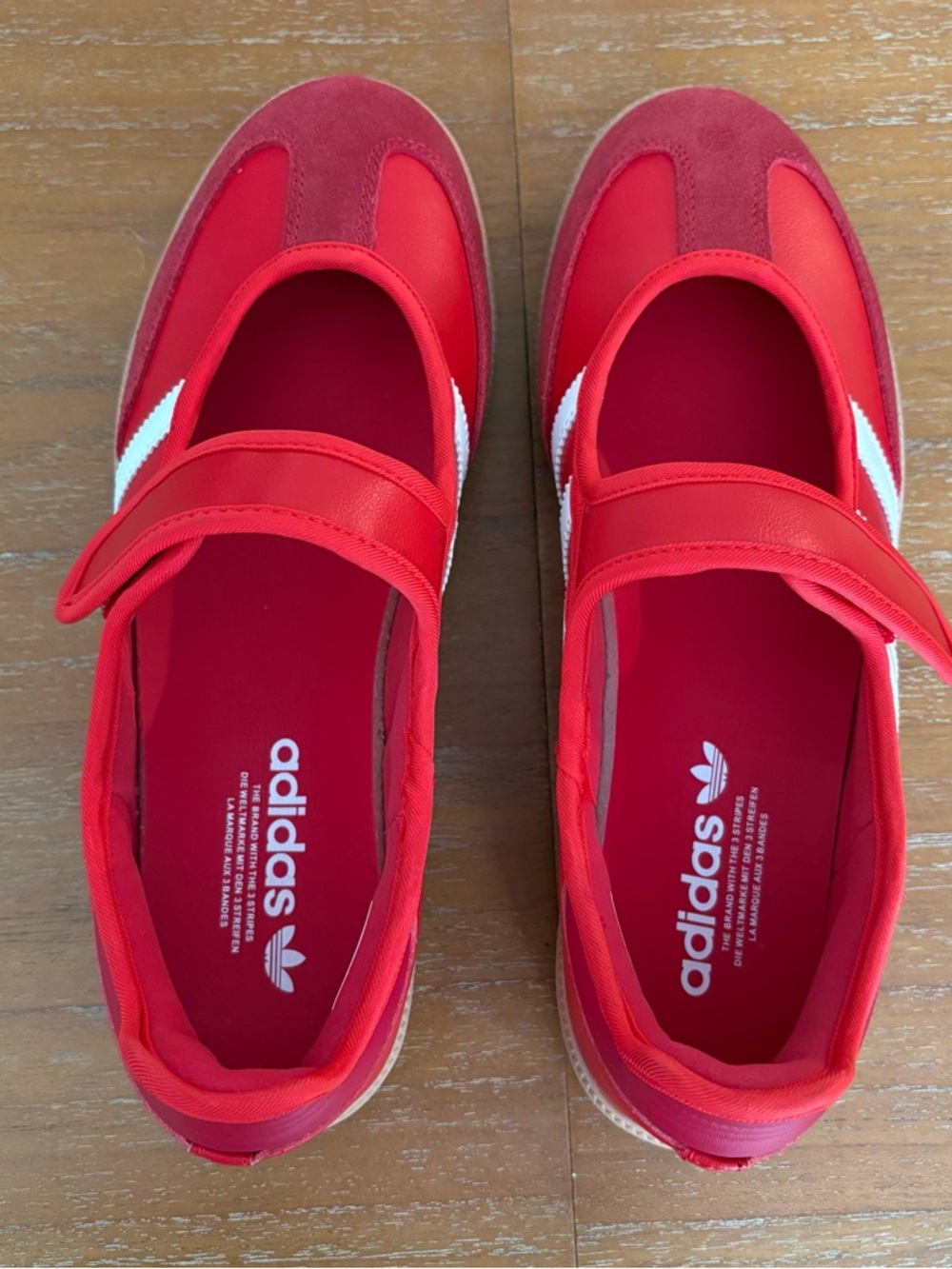 NWOB Adidas Samba Mary Janes Sneakers Red White Stripes Velcro Strap Closure - Picture 3 of 7